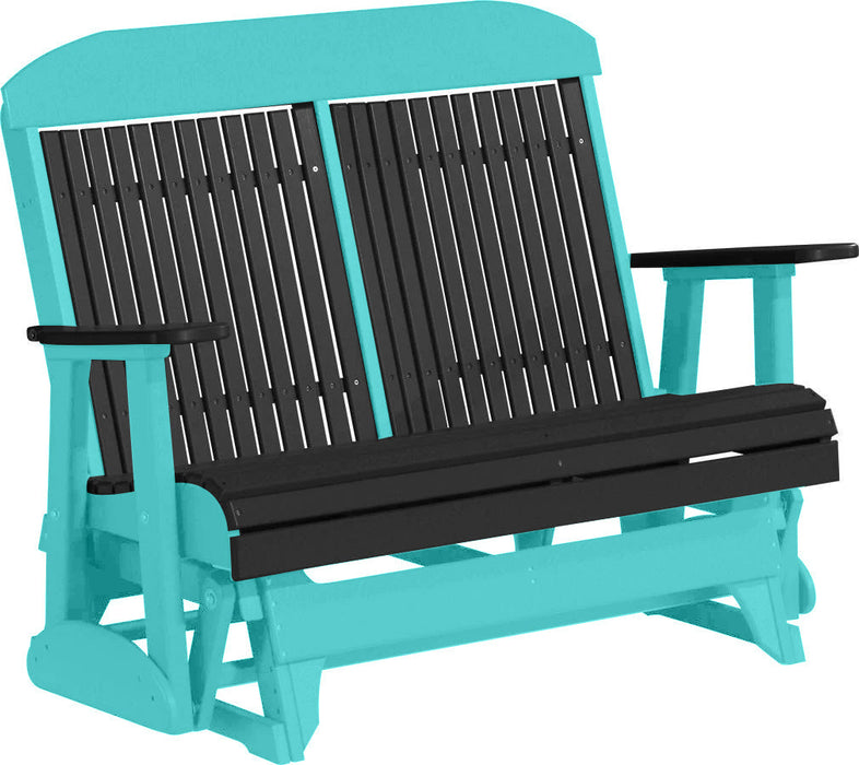 LuxCraft LuxCraft Black 4 ft. Recycled Plastic Highback Outdoor Glider Bench With Cup Holder Black on Aruba Blue Highback Glider 4CPGBKAB-CH