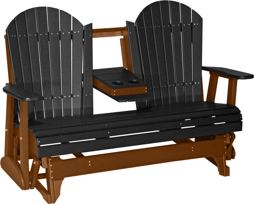 LuxCraft LuxCraft Black 5 ft. Recycled Plastic Adirondack Outdoor Glider With Cup Holder Black on Antique Mahogany Adirondack Glider 5APGBKAM-CH
