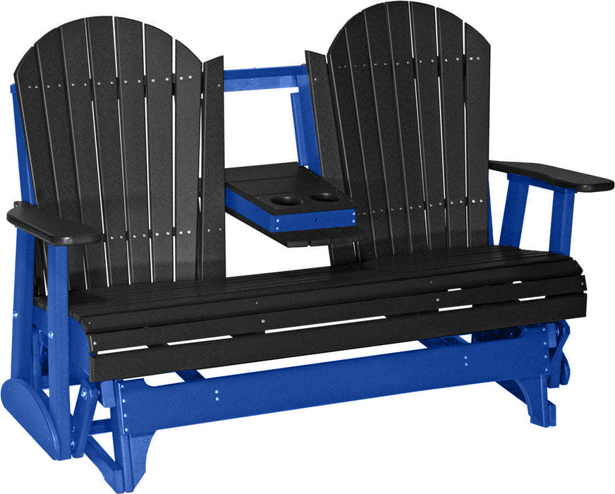 LuxCraft LuxCraft Black 5 ft. Recycled Plastic Adirondack Outdoor Glider With Cup Holder Black on Blue Adirondack Glider 5APGBKBL-CH