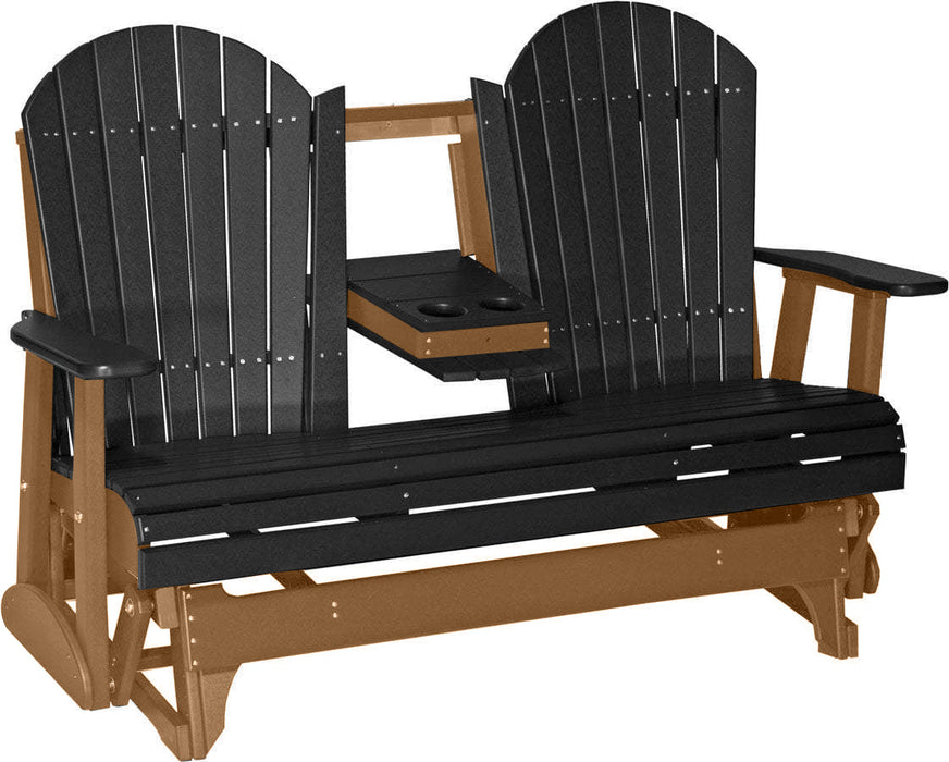 LuxCraft LuxCraft Black 5 ft. Recycled Plastic Adirondack Outdoor Glider With Cup Holder Black on Cedar Adirondack Glider 5APGBKC-CH