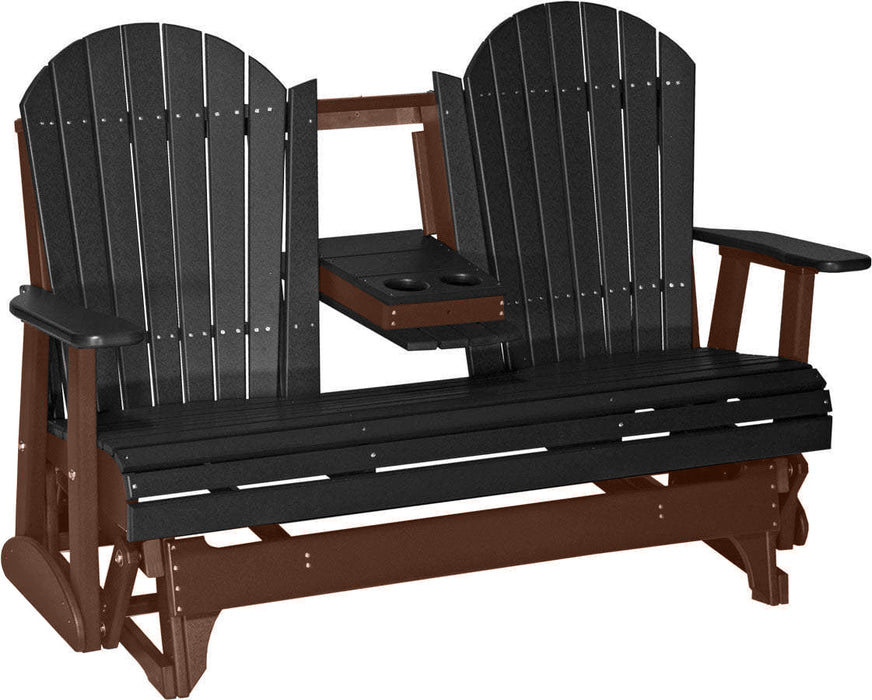 LuxCraft LuxCraft Black 5 ft. Recycled Plastic Adirondack Outdoor Glider With Cup Holder Black on Chestnut Brown Adirondack Glider 5APGBKCB-CH
