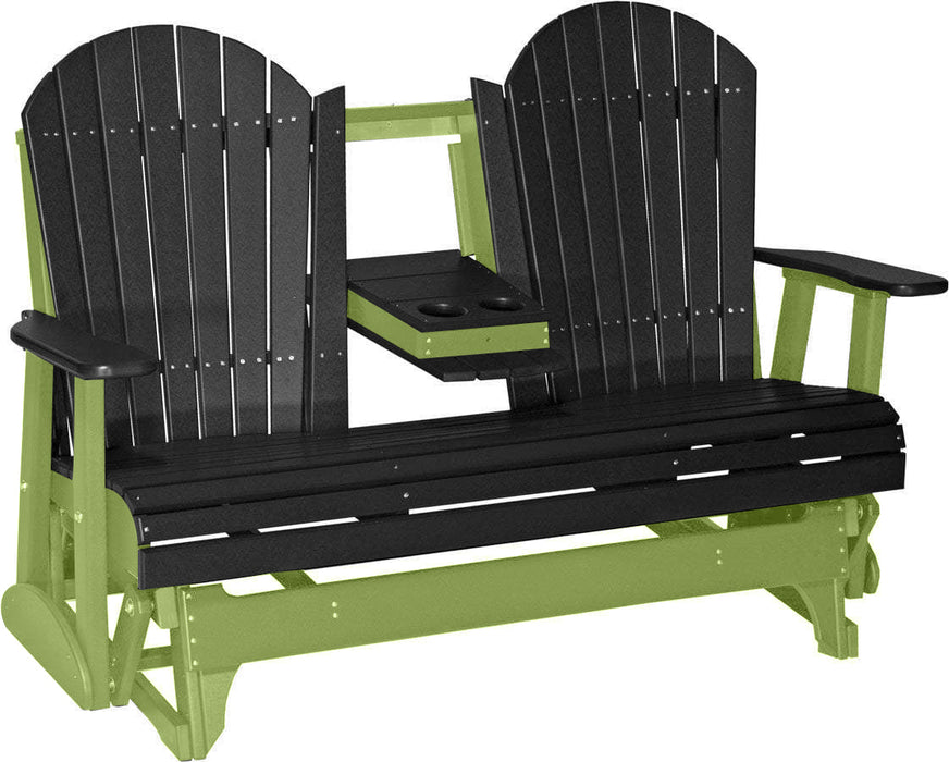 LuxCraft LuxCraft Black 5 ft. Recycled Plastic Adirondack Outdoor Glider With Cup Holder Black on Lime Green Adirondack Glider 5APGBKLG-CH