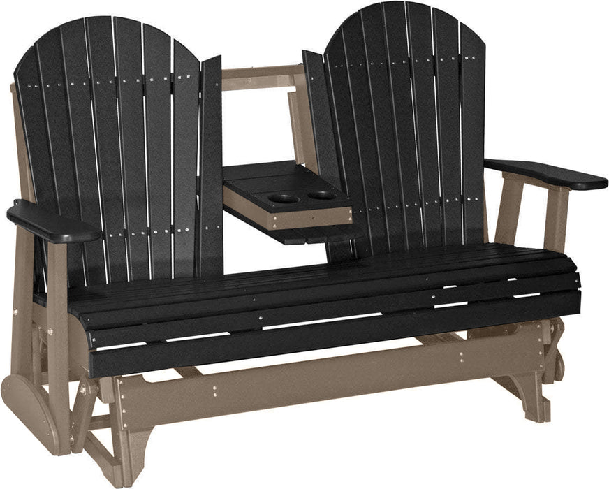 LuxCraft LuxCraft Black 5 ft. Recycled Plastic Adirondack Outdoor Glider With Cup Holder Black on Weatherwood Adirondack Glider 5APGBKWW-CH