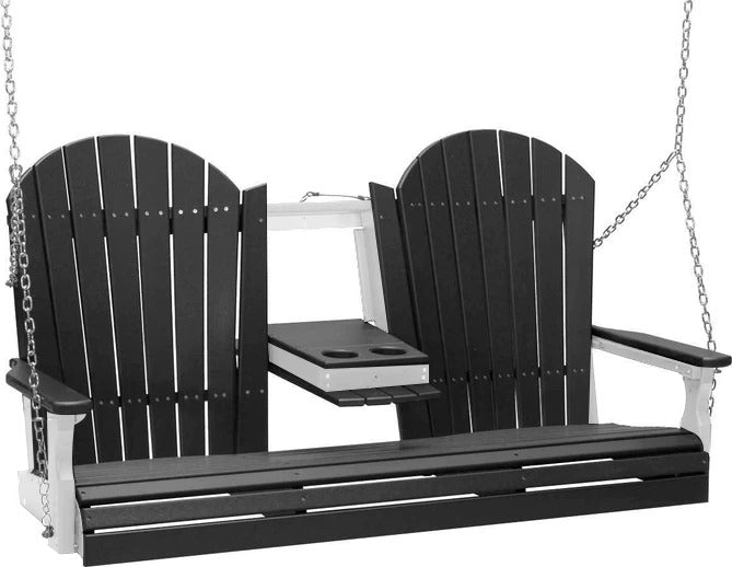 LuxCraft LuxCraft Black Adirondack 5ft. Recycled Plastic Porch Swing Black on White / Adirondack Porch Swing Porch Swing