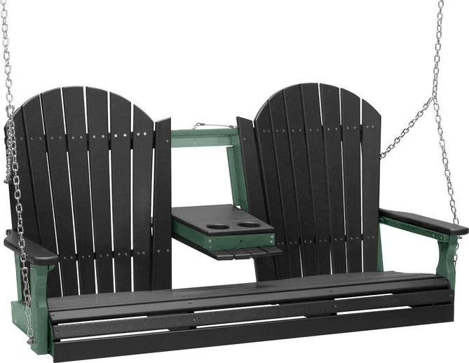 LuxCraft LuxCraft Black Adirondack 5ft. Recycled Plastic Porch Swing With Cup Holder Porch Swing