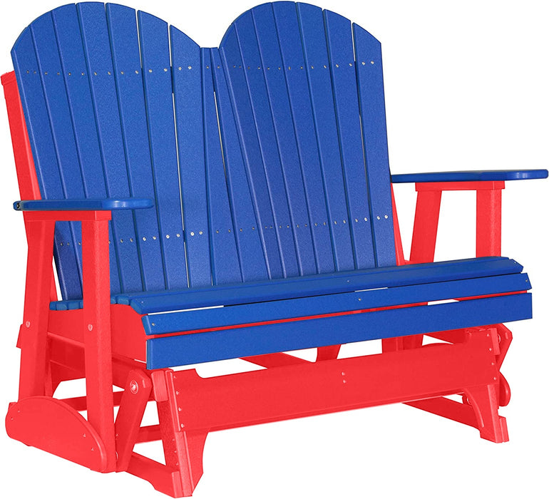 LuxCraft LuxCraft Blue 4 ft. Recycled Plastic Adirondack Outdoor Glider Blue on Red Adirondack Glider 4APGBR