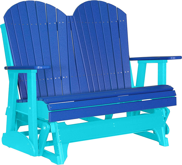 LuxCraft LuxCraft Blue 4 ft. Recycled Plastic Adirondack Outdoor Glider With Cup Holder Blue on Aruba Blue Adirondack Glider 4APGBAB-CH