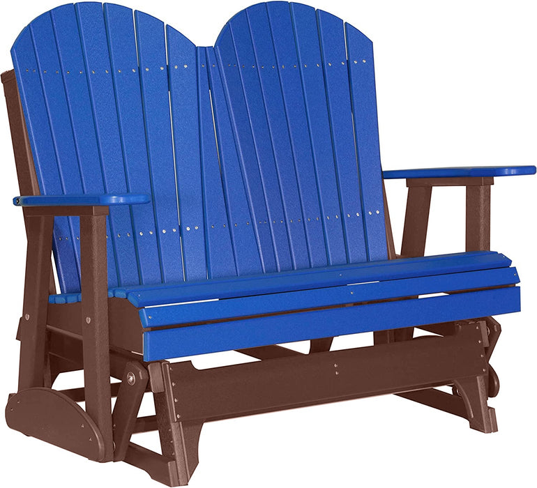 LuxCraft LuxCraft Blue 4 ft. Recycled Plastic Adirondack Outdoor Glider With Cup Holder Blue on Chestnut Brown Adirondack Glider 4APGBCB-CH