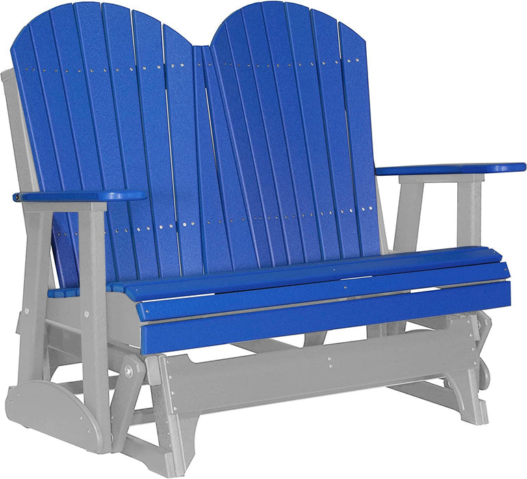 LuxCraft LuxCraft Blue 4 ft. Recycled Plastic Adirondack Outdoor Glider With Cup Holder Blue on Gray Adirondack Glider 4APGBGR-CH