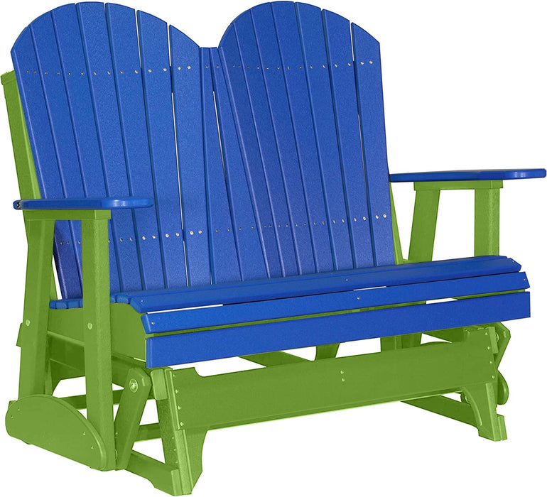 LuxCraft LuxCraft Blue 4 ft. Recycled Plastic Adirondack Outdoor Glider With Cup Holder Blue on Lime Green Adirondack Glider 4APGBLG-CH