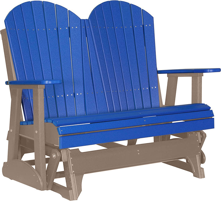 LuxCraft LuxCraft Blue 4 ft. Recycled Plastic Adirondack Outdoor Glider With Cup Holder Blue on Weatherwood Adirondack Glider 4APGBWW-CH