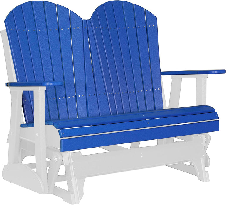 LuxCraft LuxCraft Blue 4 ft. Recycled Plastic Adirondack Outdoor Glider With Cup Holder Blue on White Adirondack Glider 4APGBWH-CH