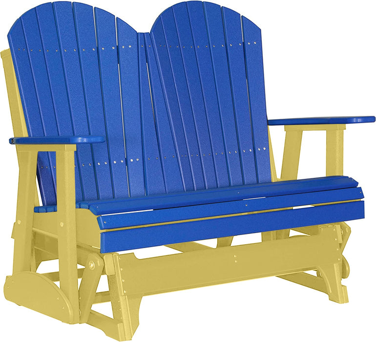 LuxCraft LuxCraft Blue 4 ft. Recycled Plastic Adirondack Outdoor Glider With Cup Holder Blue on Yellow Adirondack Glider 4APGBY-CH