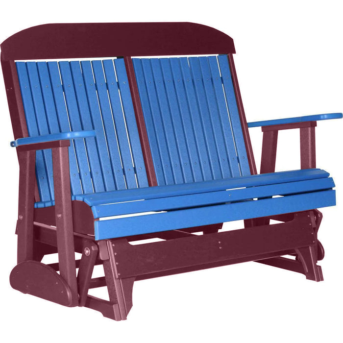 LuxCraft LuxCraft Blue 4 ft. Recycled Plastic Highback Outdoor Glider Bench Blue on Cherrywood Highback Glider 4CPGBCW