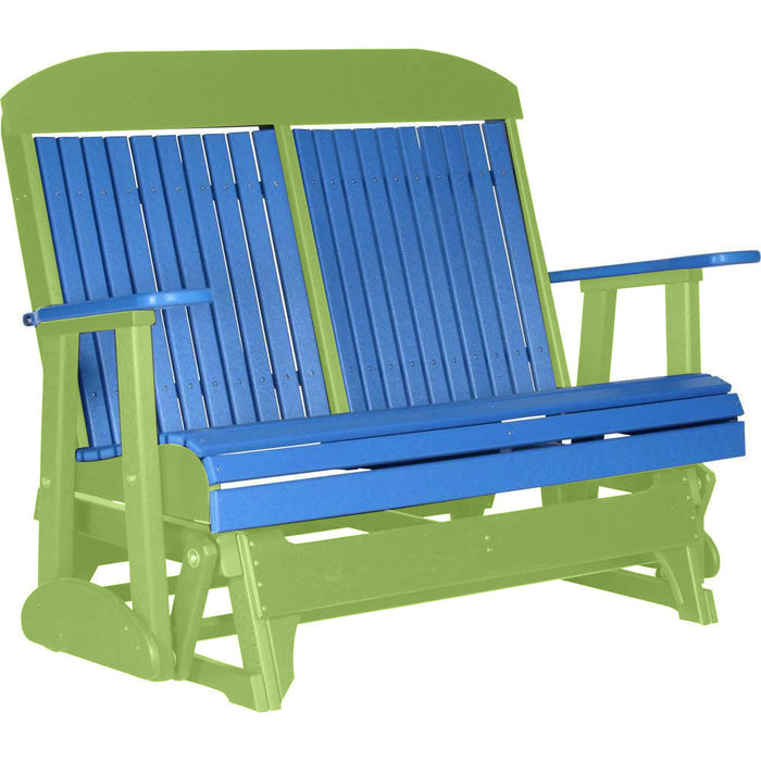 LuxCraft LuxCraft Blue 4 ft. Recycled Plastic Highback Outdoor Glider Bench Blue on Lime Green Highback Glider 4CPGBLG