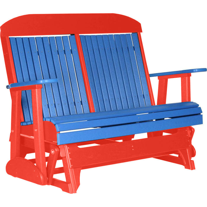 LuxCraft LuxCraft Blue 4 ft. Recycled Plastic Highback Outdoor Glider Bench Blue on Red Highback Glider 4CPGBR