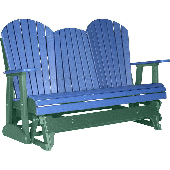LuxCraft LuxCraft Blue 5 ft. Recycled Plastic Adirondack Outdoor Glider With Cup Holder Blue on Green Adirondack Glider 5APGBG-CH