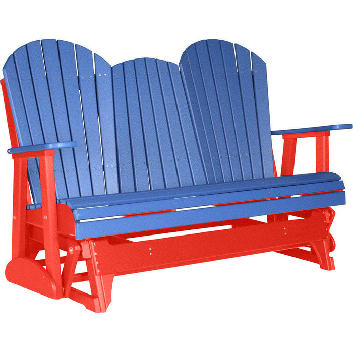 LuxCraft LuxCraft Blue 5 ft. Recycled Plastic Adirondack Outdoor Glider With Cup Holder Blue on Red Adirondack Glider 5APGBR-CH