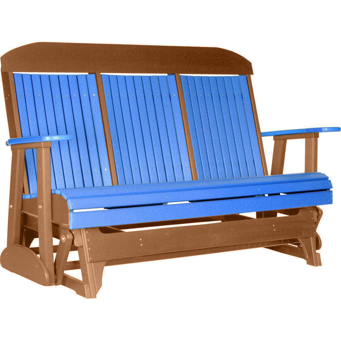 LuxCraft LuxCraft Blue 5 ft. Recycled Plastic Highback Outdoor Glider Blue on Antique Mahogany Highback Glider 5CPGBAM