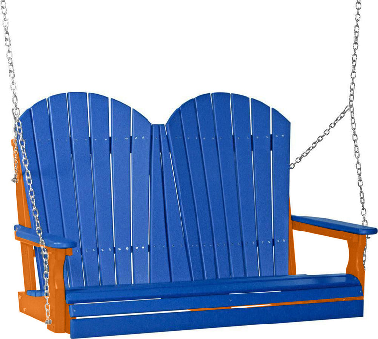LuxCraft LuxCraft Blue Adirondack 4ft. Recycled Plastic Porch Swing Blue on Tangerine / Adirondack Porch Swing Porch Swing 4APSBT