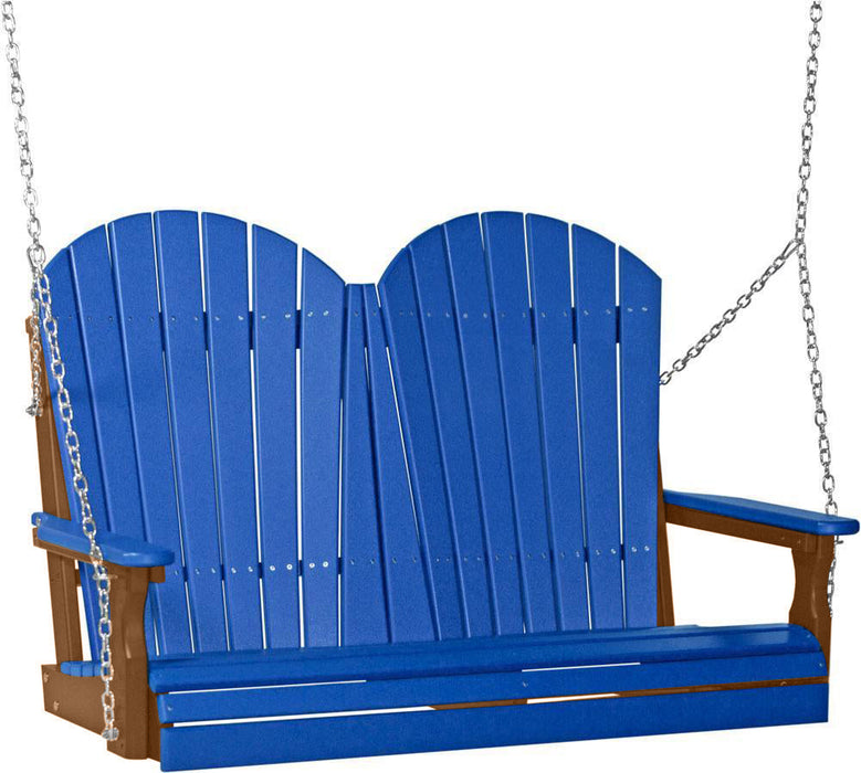 LuxCraft LuxCraft Blue Adirondack 4ft. Recycled Plastic Porch Swing With Cup Holder Blue on Antique Mahogany / Adirondack Porch Swing Porch Swing 4APSBAM-CH