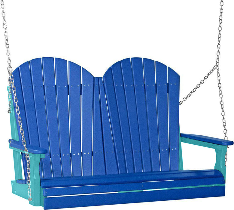 LuxCraft LuxCraft Blue Adirondack 4ft. Recycled Plastic Porch Swing With Cup Holder Blue on Aruba Blue / Adirondack Porch Swing Porch Swing 4APSBAB-CH