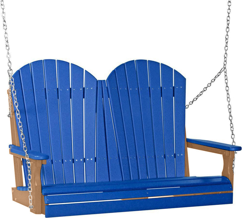 LuxCraft LuxCraft Blue Adirondack 4ft. Recycled Plastic Porch Swing With Cup Holder Blue on Cedar / Adirondack Porch Swing Porch Swing 4APSBC-CH