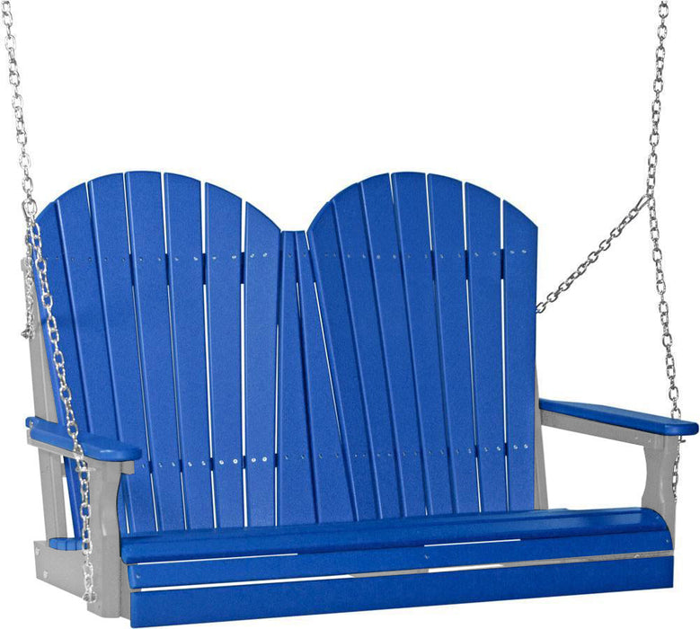 LuxCraft LuxCraft Blue Adirondack 4ft. Recycled Plastic Porch Swing With Cup Holder Blue on Dove Gray / Adirondack Porch Swing Porch Swing 4APSBDG-CH