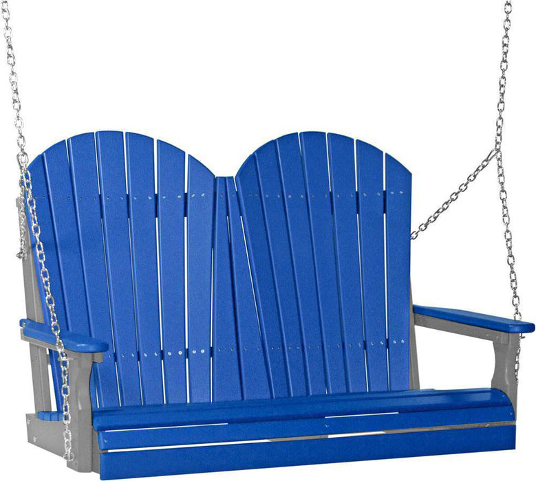 LuxCraft LuxCraft Blue Adirondack 4ft. Recycled Plastic Porch Swing With Cup Holder Blue on Gray / Adirondack Porch Swing Porch Swing 4APSBGR-CH