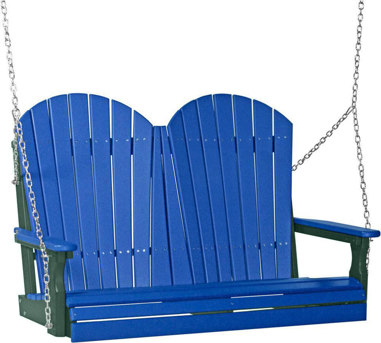 LuxCraft LuxCraft Blue Adirondack 4ft. Recycled Plastic Porch Swing With Cup Holder Blue on Green / Adirondack Porch Swing Porch Swing 4APSBG-CH