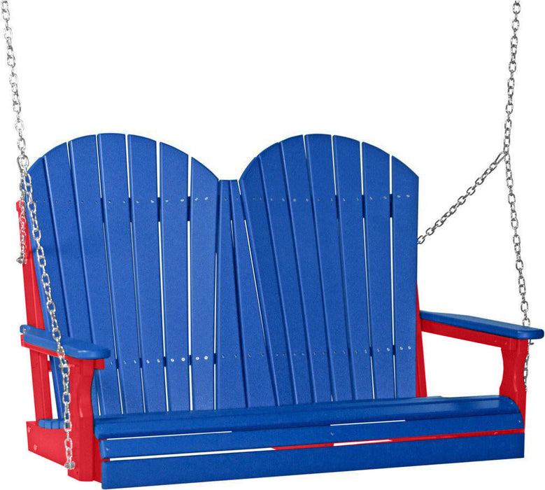 LuxCraft LuxCraft Blue Adirondack 4ft. Recycled Plastic Porch Swing With Cup Holder Blue on Red / Adirondack Porch Swing Porch Swing 4APSBR-CH
