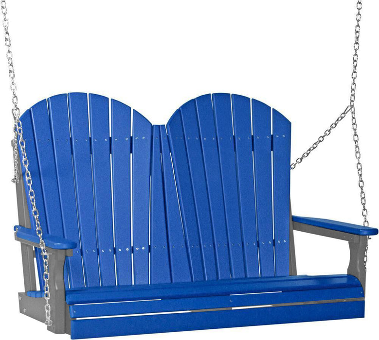 LuxCraft LuxCraft Blue Adirondack 4ft. Recycled Plastic Porch Swing With Cup Holder Blue on Slate / Adirondack Porch Swing Porch Swing 4APSBS-CH