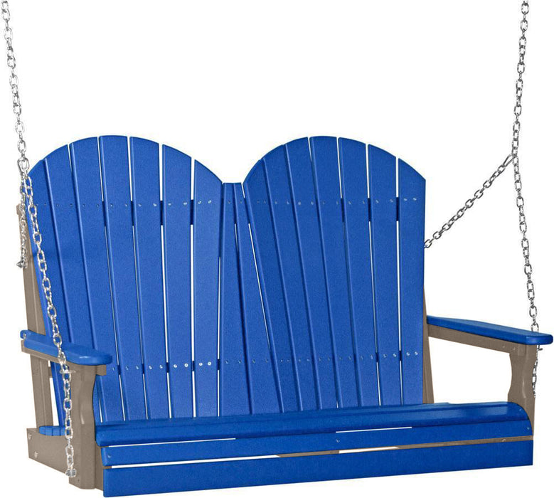 LuxCraft LuxCraft Blue Adirondack 4ft. Recycled Plastic Porch Swing With Cup Holder Blue on Weatherwood / Adirondack Porch Swing Porch Swing 4APSBWW-CH