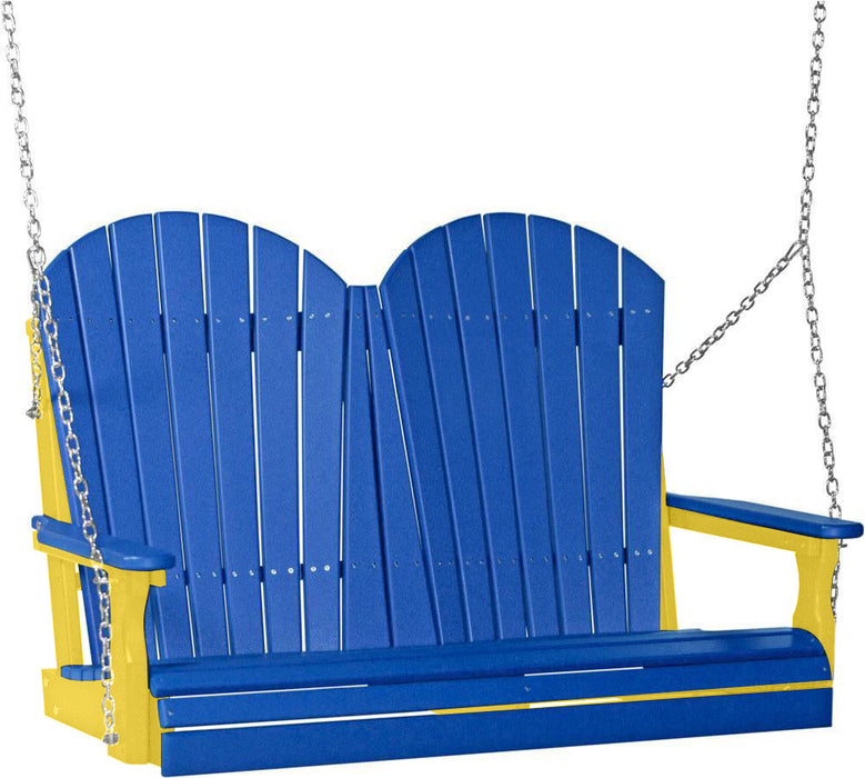 LuxCraft LuxCraft Blue Adirondack 4ft. Recycled Plastic Porch Swing With Cup Holder Blue on Yellow / Adirondack Porch Swing Porch Swing 4APSBY-CH