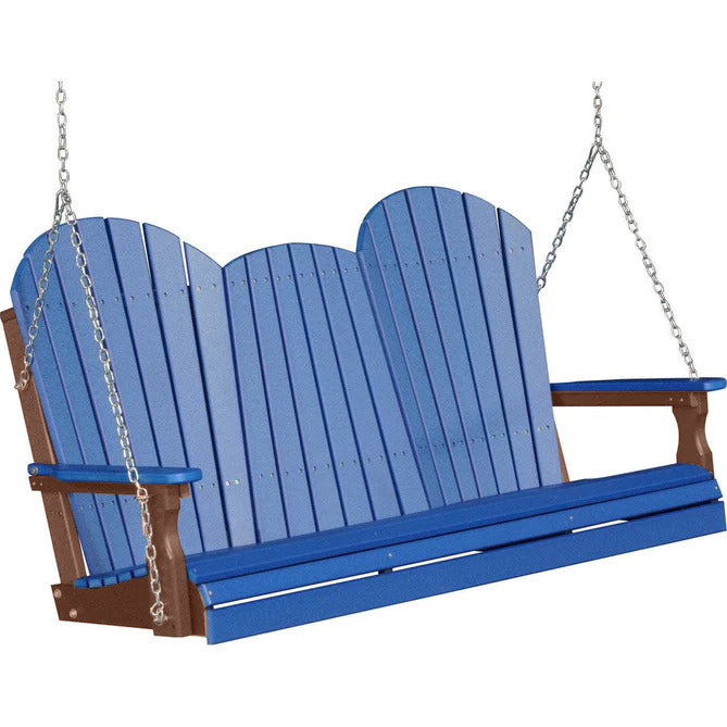 LuxCraft LuxCraft Blue Adirondack 5ft. Recycled Plastic Porch Swing Blue on Chestnut / Adirondack Porch Swing Porch Swing