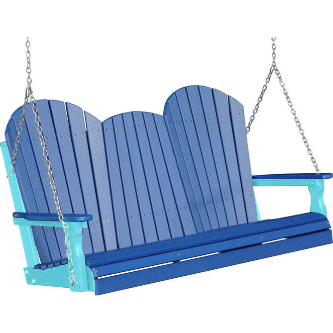 LuxCraft LuxCraft Blue Adirondack 5ft. Recycled Plastic Porch Swing With Cup Holder Blue on Aruba Blue / Adirondack Porch Swing Porch Swing 5APSBAB