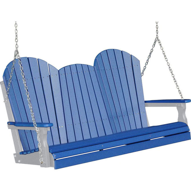 LuxCraft LuxCraft Blue Adirondack 5ft. Recycled Plastic Porch Swing With Cup Holder Blue on Dove Gray / Adirondack Porch Swing Porch Swing