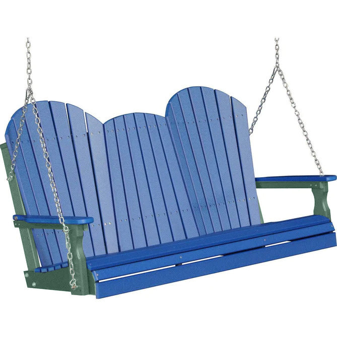 LuxCraft LuxCraft Blue Adirondack 5ft. Recycled Plastic Porch Swing With Cup Holder Blue on Green / Adirondack Porch Swing Porch Swing 5APSBG