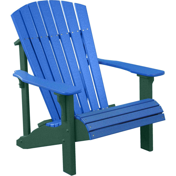 LuxCraft LuxCraft Blue Deluxe Recycled Plastic Adirondack Chair Blue on Green Adirondack Deck Chair PDACBG