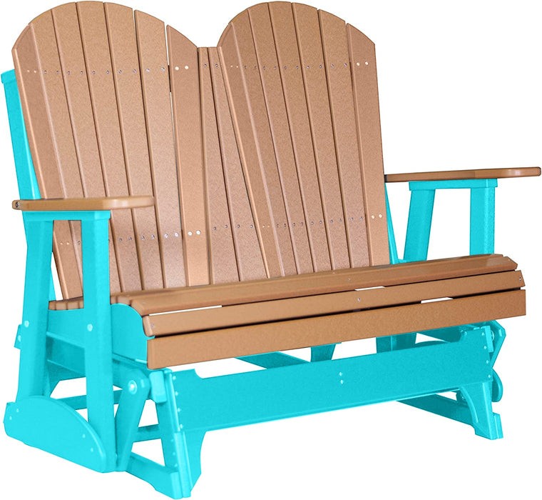 LuxCraft LuxCraft Cedar 4 ft. Recycled Plastic Adirondack Outdoor Glider Cedar on Aruba Blue Adirondack Glider 4APGCAB