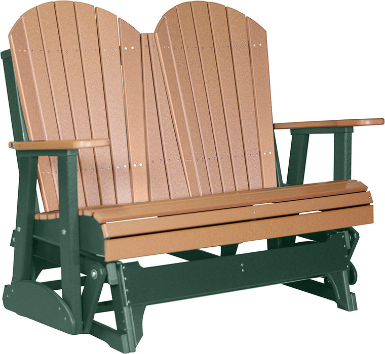 LuxCraft LuxCraft Cedar 4 ft. Recycled Plastic Adirondack Outdoor Glider Cedar on Green Adirondack Glider 4APGCG