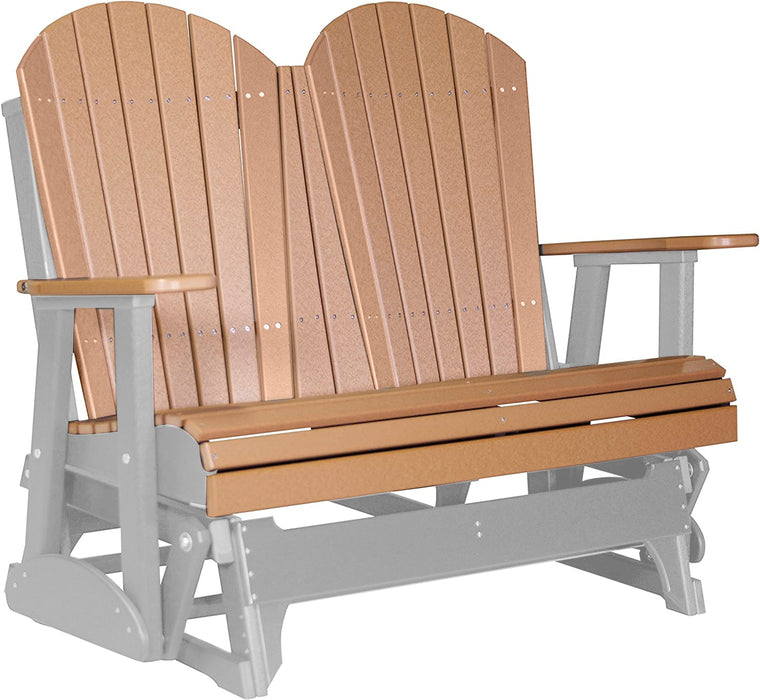 LuxCraft LuxCraft Cedar 4 ft. Recycled Plastic Adirondack Outdoor Glider With Cup Holder Cedar on Dove Gray Adirondack Glider 4APGCDG-CH