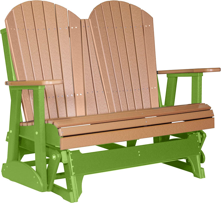 LuxCraft LuxCraft Cedar 4 ft. Recycled Plastic Adirondack Outdoor Glider With Cup Holder Cedar on Lime Green Adirondack Glider 4APGCLG-CH