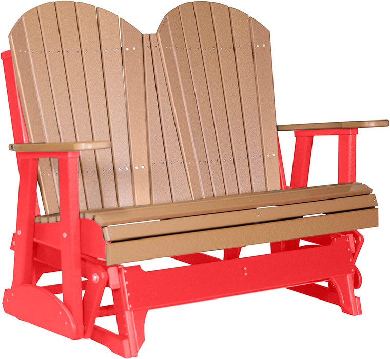 LuxCraft LuxCraft Cedar 4 ft. Recycled Plastic Adirondack Outdoor Glider With Cup Holder Cedar on Red Adirondack Glider 4APGCR-CH