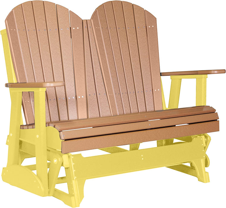 LuxCraft LuxCraft Cedar 4 ft. Recycled Plastic Adirondack Outdoor Glider With Cup Holder Cedar on Yellow Adirondack Glider 4APGCY-CH
