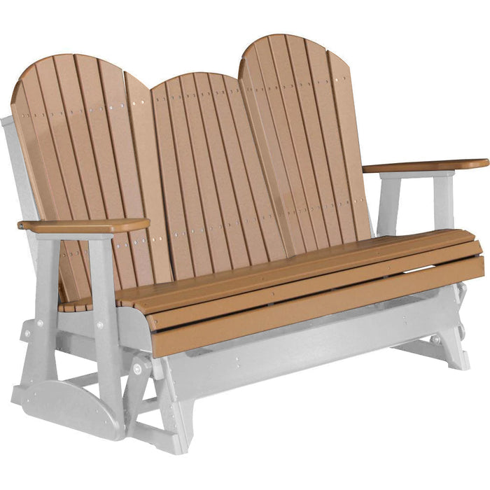 LuxCraft LuxCraft Cedar 5 ft. Recycled Plastic Adirondack Outdoor Glider With Cup Holder Cedar on Dove Gray Adirondack Glider 5APGCDG-CH