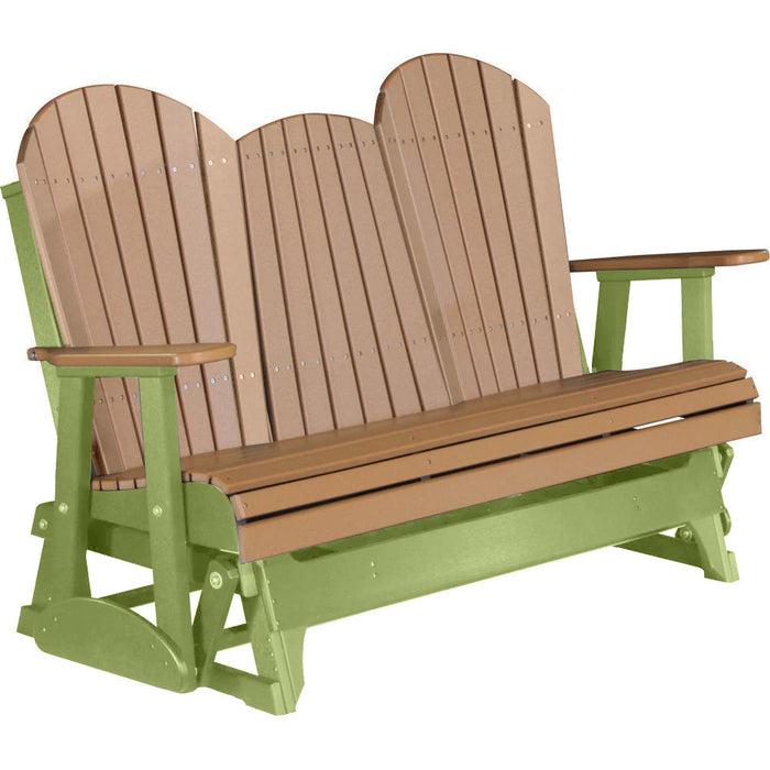 LuxCraft LuxCraft Cedar 5 ft. Recycled Plastic Adirondack Outdoor Glider With Cup Holder Cedar on Lime Green Adirondack Glider 5APGCLG-CH