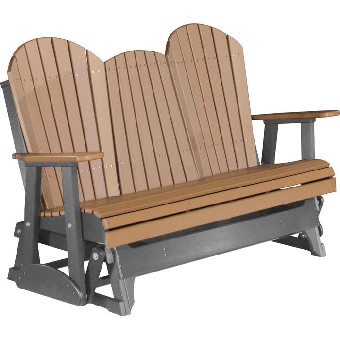 LuxCraft LuxCraft Cedar 5 ft. Recycled Plastic Adirondack Outdoor Glider With Cup Holder Cedar on Slate Adirondack Glider 5APGCS-CH