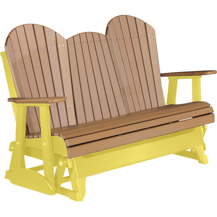 LuxCraft LuxCraft Cedar 5 ft. Recycled Plastic Adirondack Outdoor Glider With Cup Holder Cedar on Yellow Adirondack Glider 5APGCY-CH