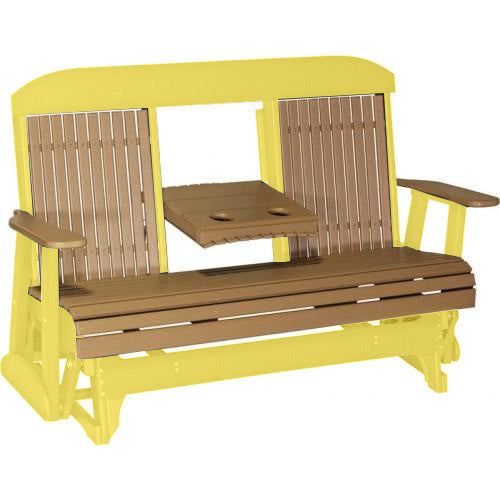 LuxCraft LuxCraft Cedar 5 ft. Recycled Plastic Highback Outdoor Glider With Cup Holder Cedar on Yellow Highback Glider 5CPGCY-CH